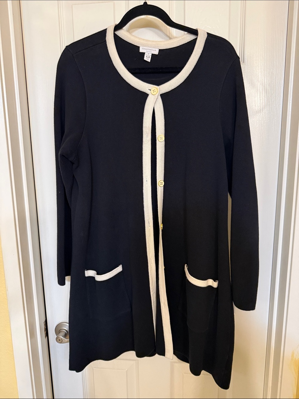 Charter Club Black Cardigan with Cream Trim